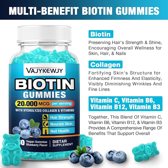 2 Pack Vegan Biotin Gummies for Hair, Skin & Nails - 20,000 mcg per Serving, Suitable for Women & Men - 120 Gummies