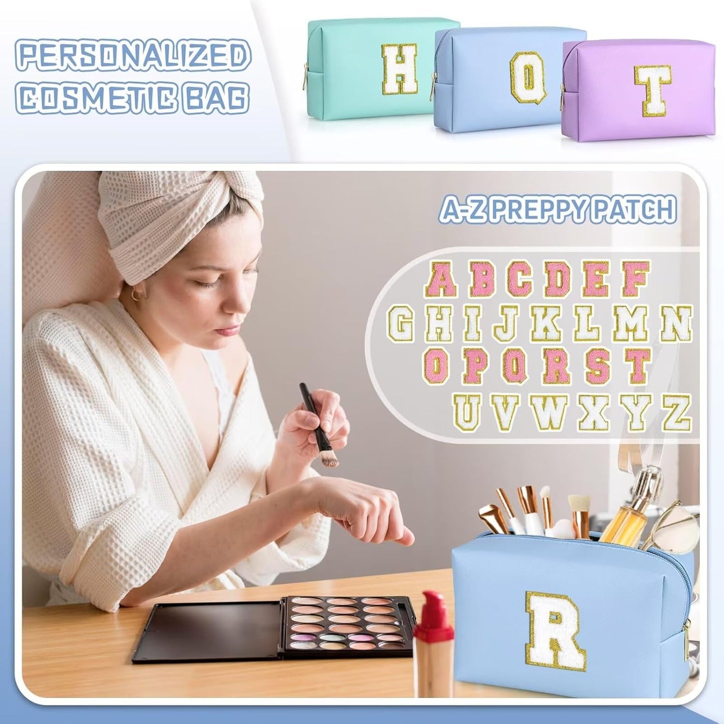 TOPEAST Travel Toiletry Bag - Travel Essentials, Cute Small Makeup Bag, Waterproof Toiletry Bag for Women, Birthday Gifts (Sky Blue L)