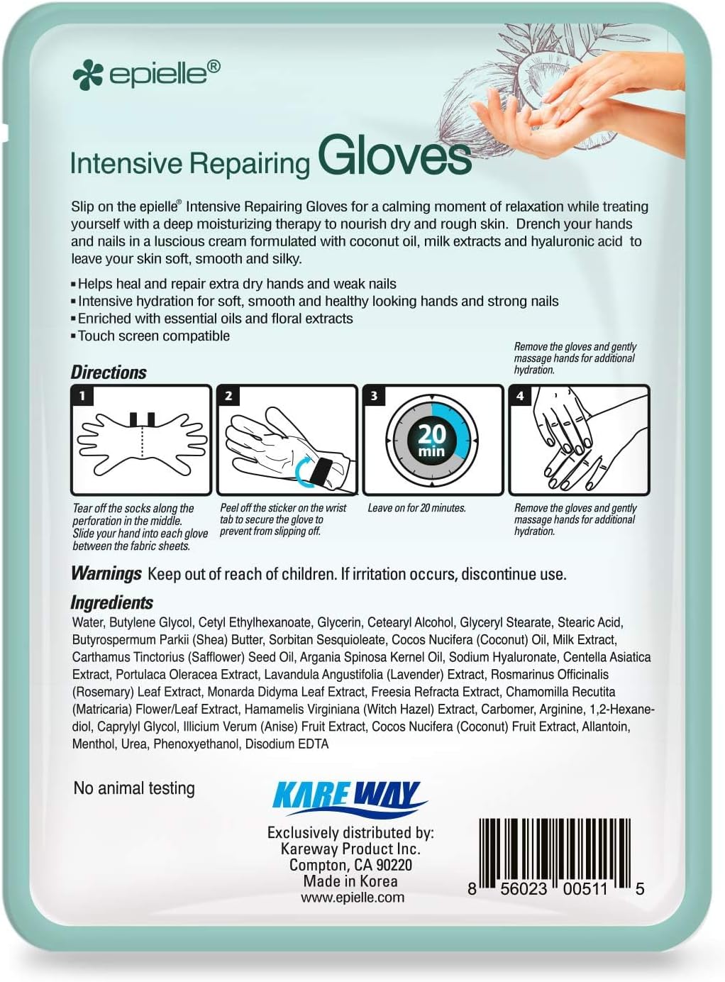 Epielle Intensive Repairing Hand Mask 6 Pairs, Deep Moisturizing Gloves for Dry, Cracked Hands, Self Care Gifts for Women, Spa Kit, Stocking Stuffers, Thanksgiving Essentials