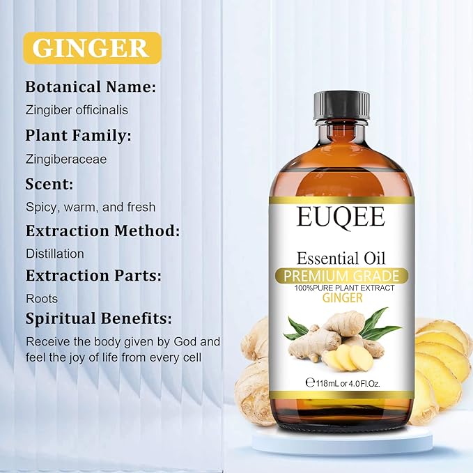 Ginger Essential Oil 118mL Pure Ginger Oil, Large Bottle Premium Essential Oil with Glass Dropper for Diffuser, Candle Making, DIY Soap - 4fl. oz
