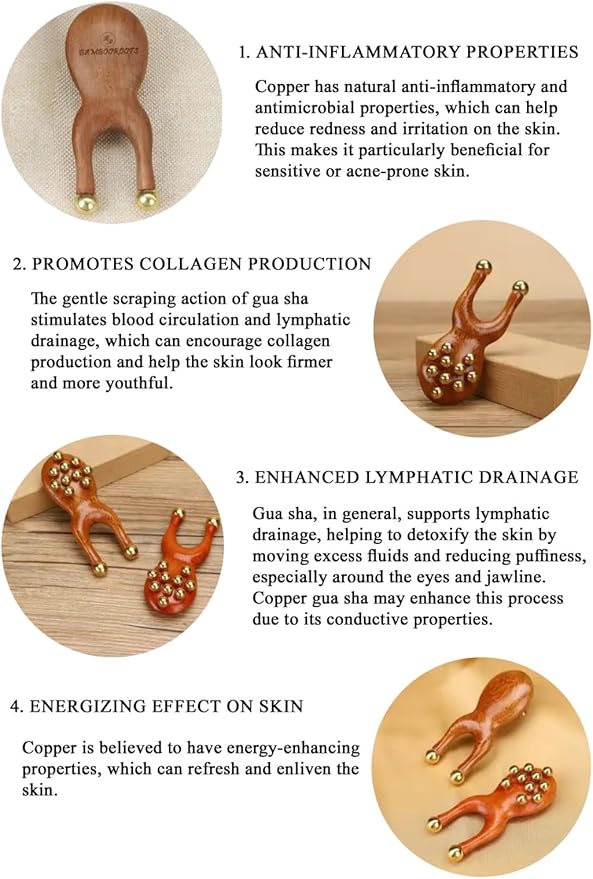 Gua Sha Facial Tool with Copper Rollers, Facial Massager, Stress Reliever, Manual Massage, Easy to use, Remove fine Lines, Shape Your face