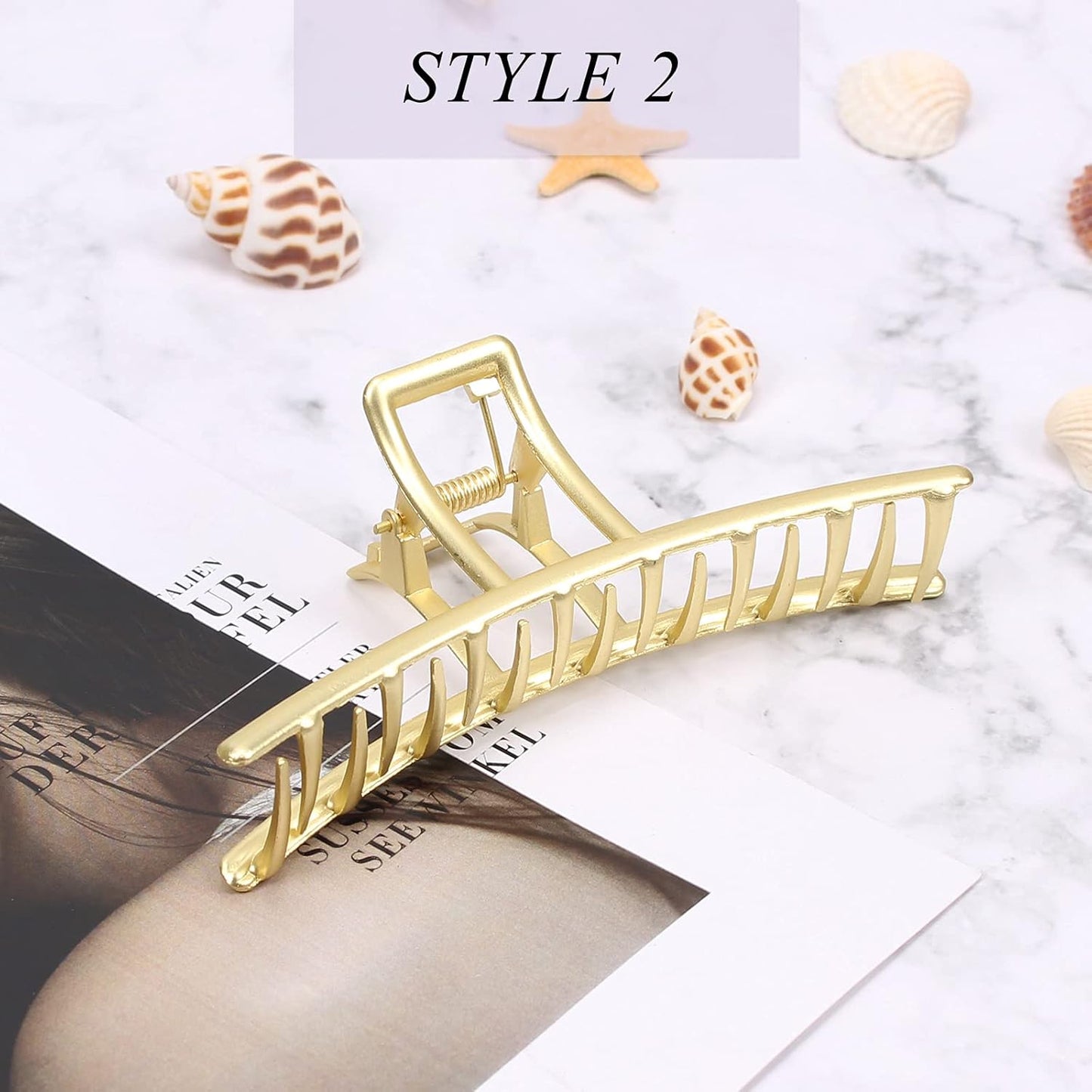 FAELBATY Hair Claw Clips, Large Gold Metal Strong Hold Hair Clips 4 Inch Non-Slip Hair Clips Accessories for Women 3 Styles - Butterfly, Claw, Hair Securing, Hairdressing, 3 Count