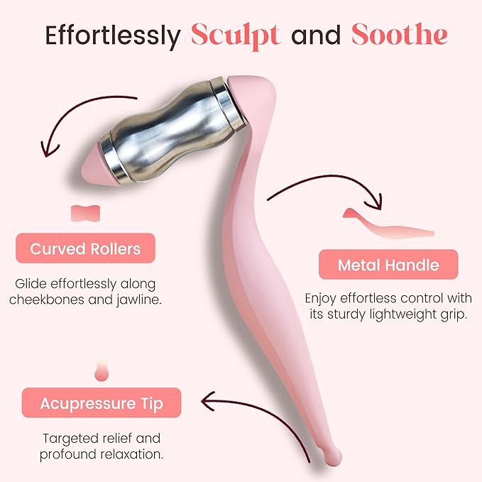 Rena Chris Stainless Steel Face Roller - Metal Facial Massager Tool with Enhanced Contour Fit for Puffiness Reducing, Skin Care Roller Gift for Women (Silver)