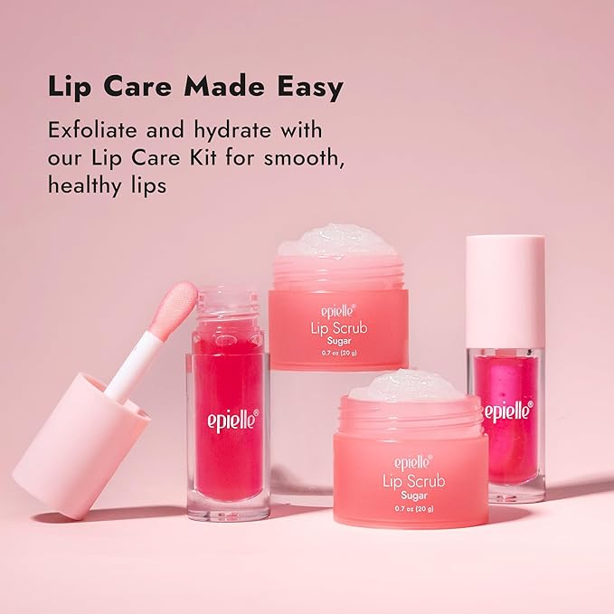 epielle Lip Care Kit | Lip Glow Oil Cherry (6mL) + Lip Sugar Scrub (20g) | Hydrate & Exfoliate for Soft, Smooth Lips | 2-Piece Set for Daily Lip Care, Easter Gifts