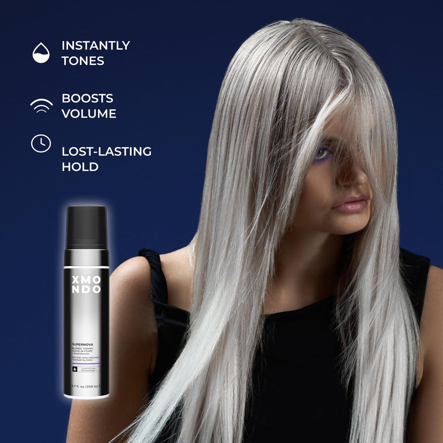 XMONDO Hair Supernova Blonde Toning Leave-In Foam, Vegan Formula Hair Toner Foam for Reducing Brassy and Yellow Tones on Blonde, Highlighted, and Gray Hair Colors, 6.7 Fl. Oz
