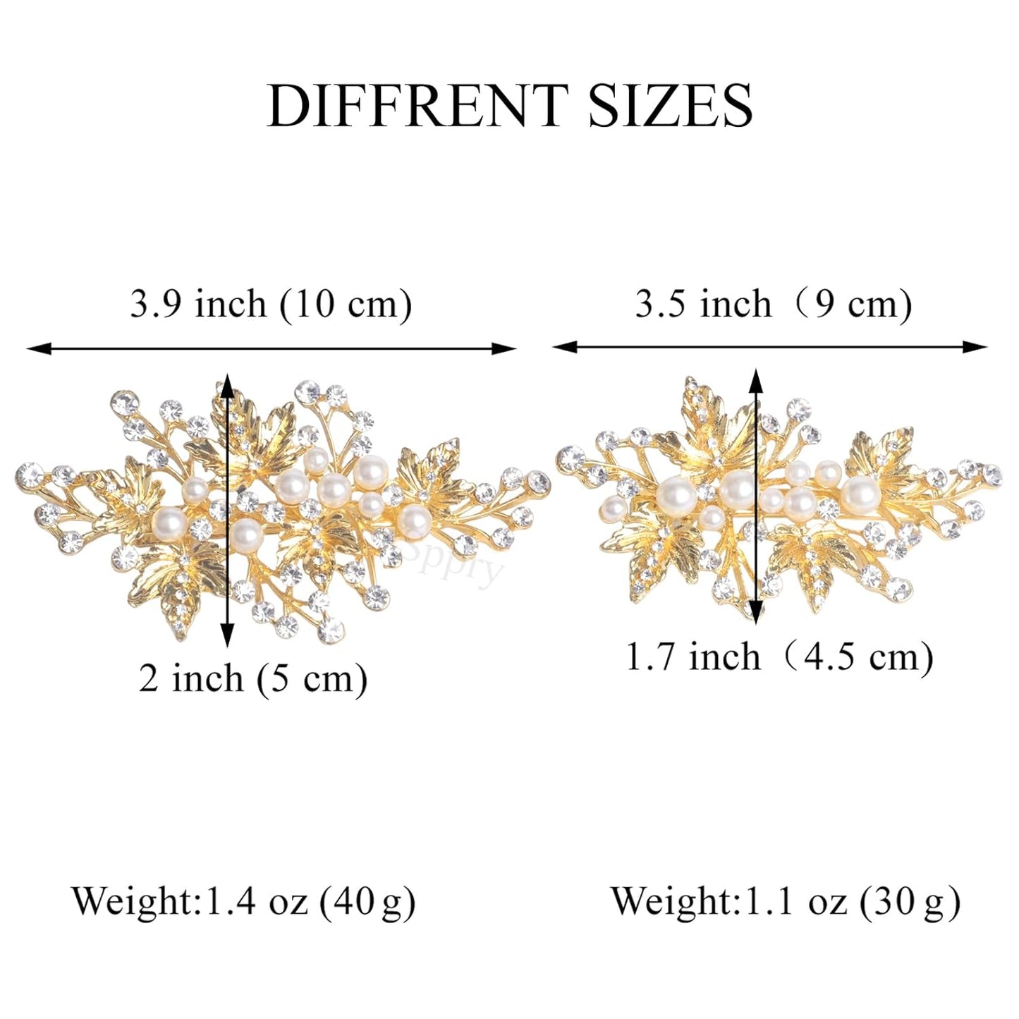 Wedding Hair Clips (2 Pcs) - Rhinestone Pearl Hair Accessories for Bridal Women (Gold)