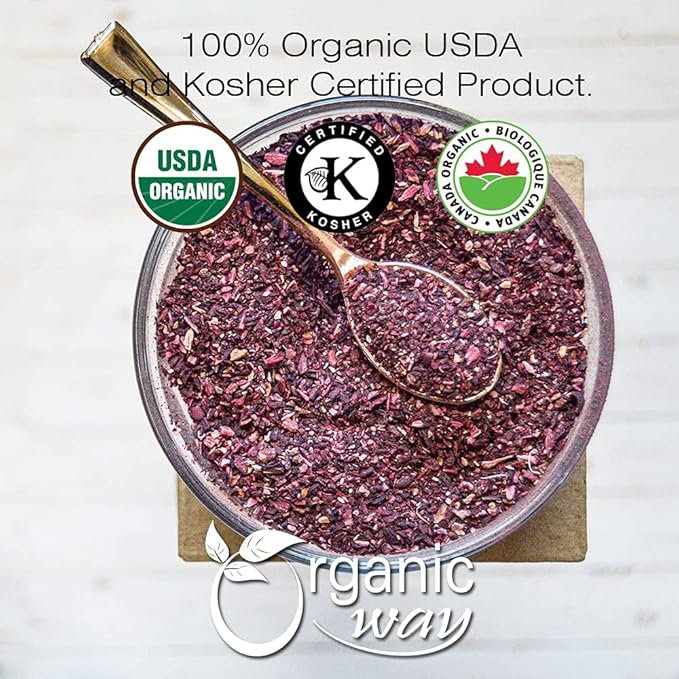 Organic Way Dried Hibiscus Flower Cut & Sifted (Hibiscus rosa-sinensis) | Herbal Tea - Organic & Kosher Certified | Raw, Vegan, Non GMO & Gluten Free | USDA Certified | Origin - India | 2 Ounce (Pack of 1)