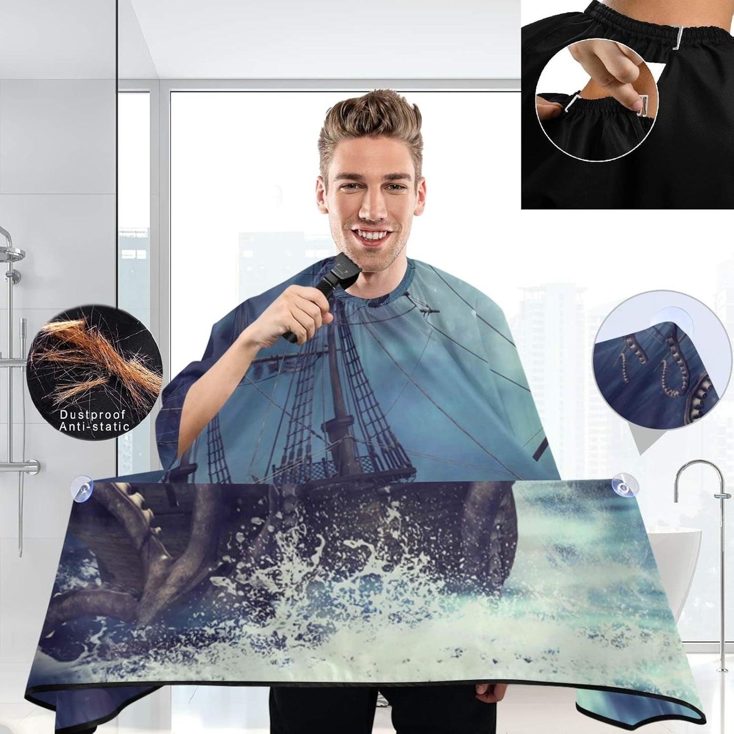 visesunny Professional Barber Cape Polyester Hair Cutting Clippings Catcher Grooming Cape Apron for Shaving Trimming For Men