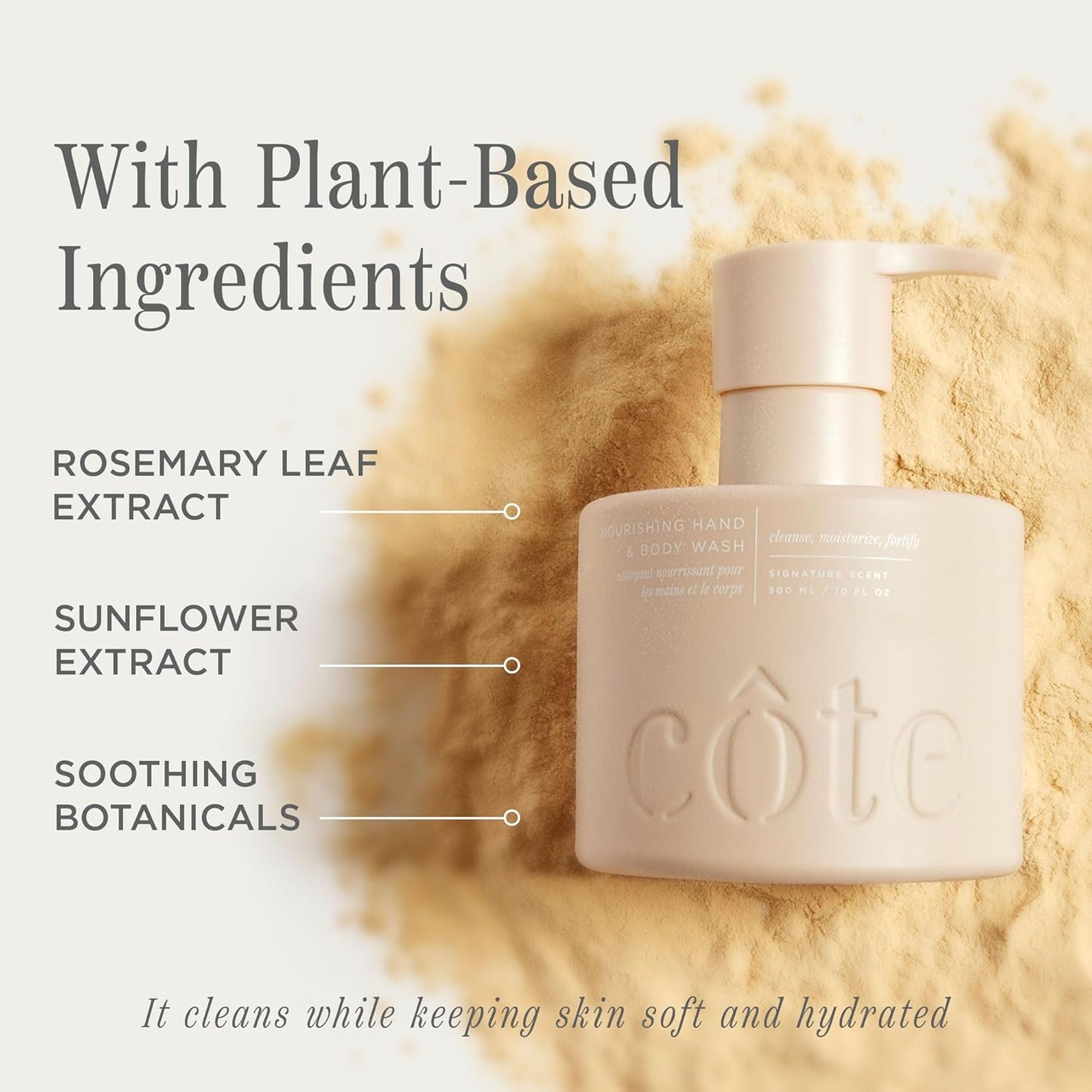 Côte Beauty’s Nourishing Hand & Body Wash for Dry Skin, Soothing Formula, Hydrating Body Wash for Sensitive Skin, Antioxidant Rich Cleanser, Vegan & Cruelty-Free, Made in USA, 10 Fl Oz