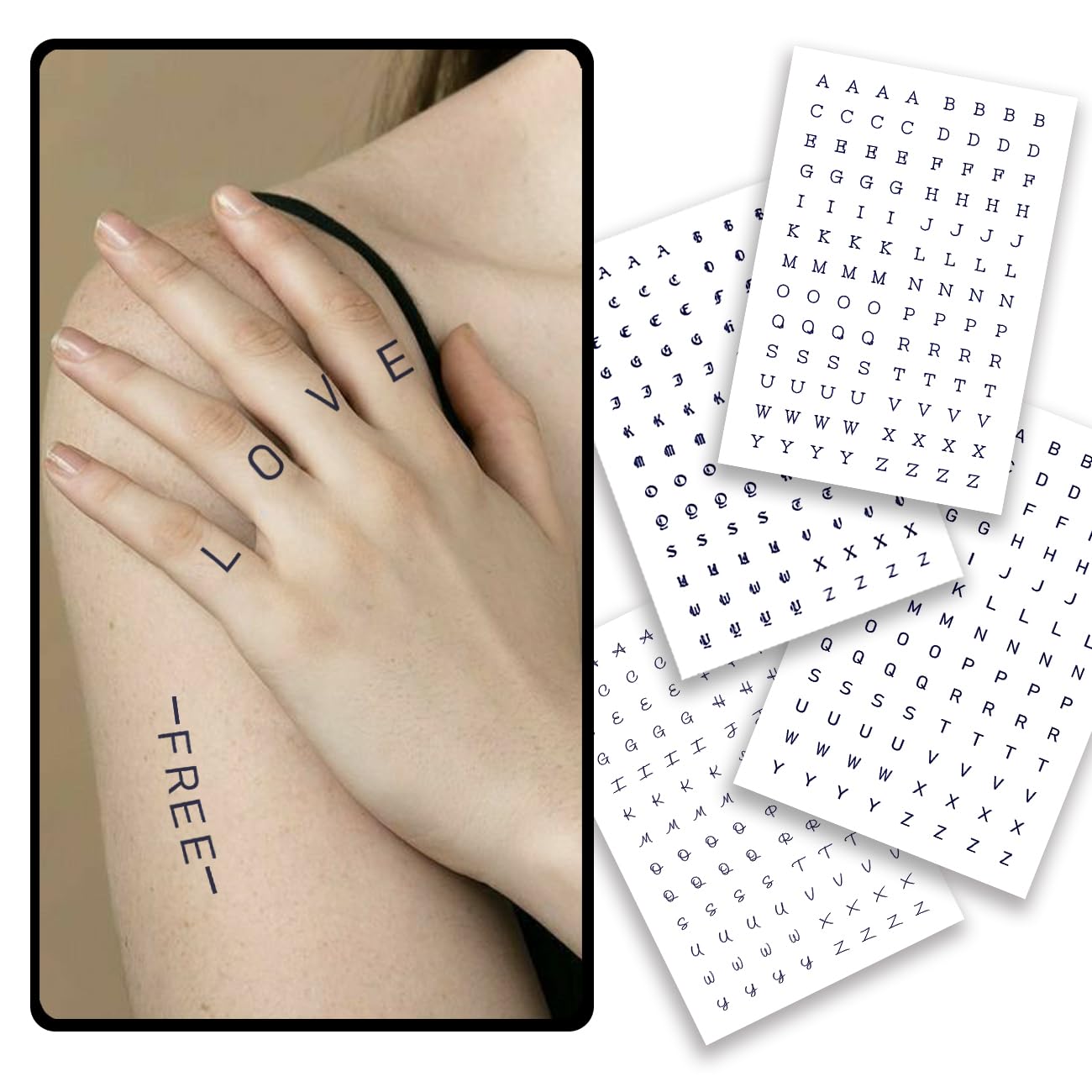 CHARLNET English Letters Semi-Permanent Tattoos for Adult - 2 Weeks Long Last Letters Fake Tattoos for Women Men Finger Neck Body/Fades Naturally/No Reflection/Waterproof,DIY Letters Stickers