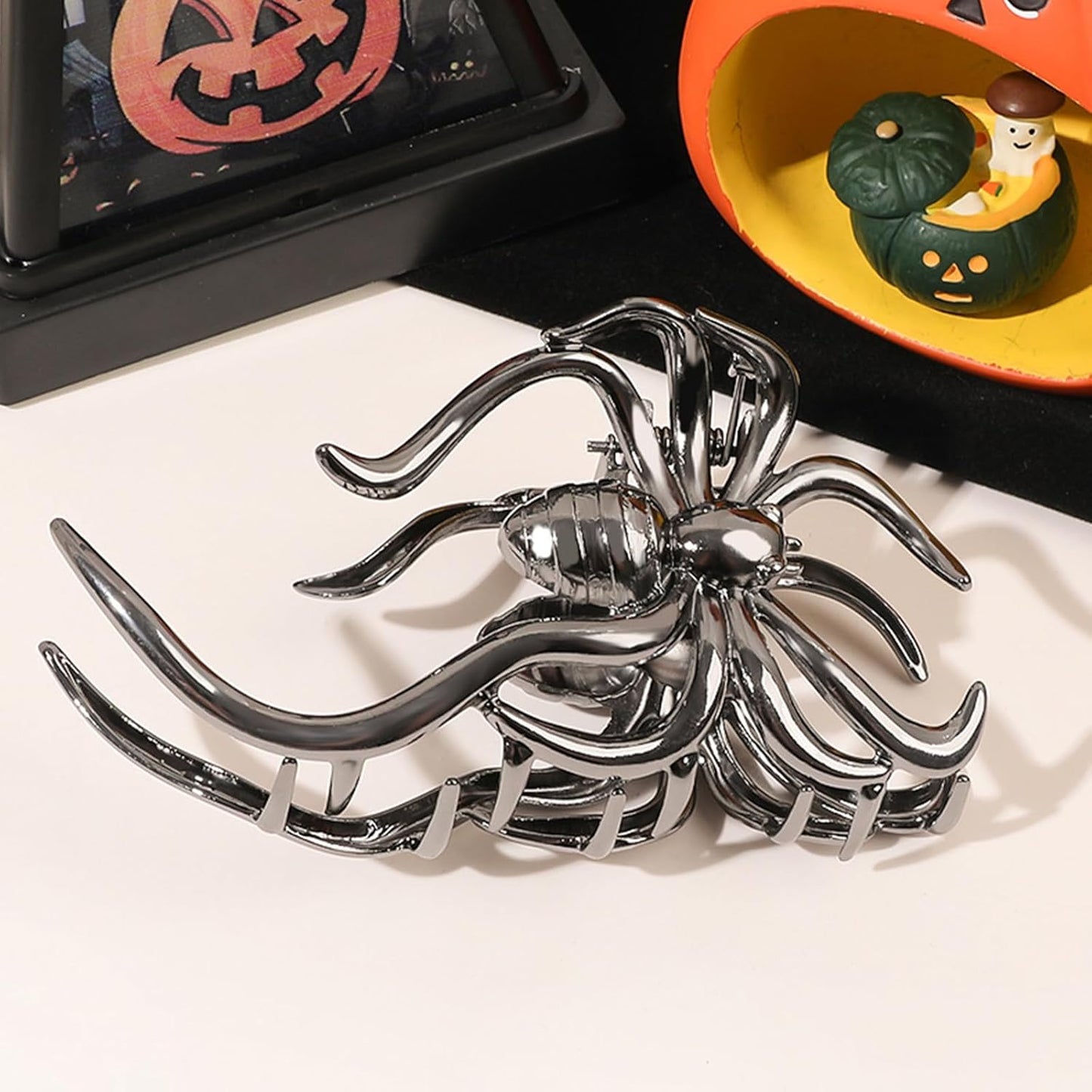 Halloween Spider Hair Claw Clips - Metal Black Alloy Nonslip Terror Strong Hold Gothic Catch Clips for Women's Thick or Thin Hairs - Spider Style 2