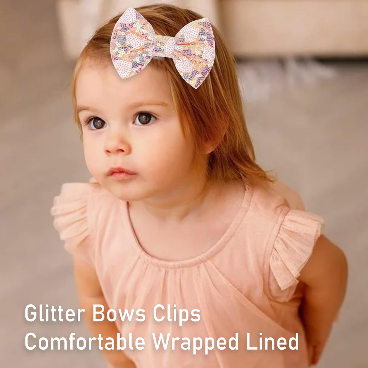 Sparkling 4 Inch Glitter Heart Hair Bows Clips Sequin Bow Alligator Clips Hair Accessories for Girls, Teens, Toddlers（Pink）