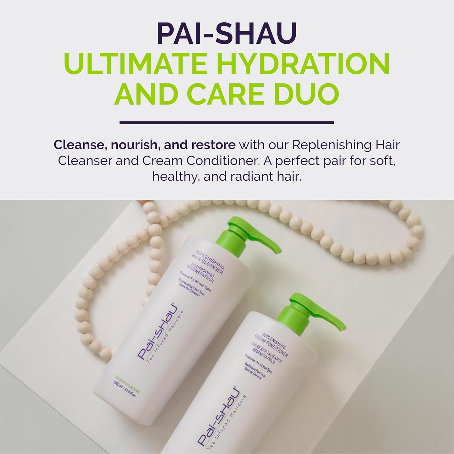 Pai-Shau Replenishing Cleanser and Conditioner Set - Hydrating Shampoo and Conditioner for All Hair Types - 2x1000ml