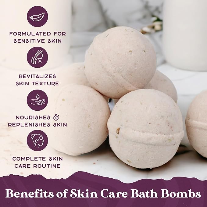 Purple Canyon Glowing Goat Natural Bath Bombs | Skin Moisturizing Goat Milk with Pink Calamine Clay for Sensitive Skin | Fragrance Free Handmade Bath Bombs for Skin Care