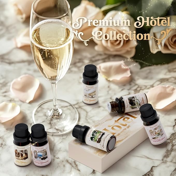 SALKING Hotel Fragrance Oils, Premium Essential Oil for Diffuser, Scented Oil Gift Set for Soap Candle Making - The Hotel, Santal, My Way, Day Dream, Secret Desires, White Tea
