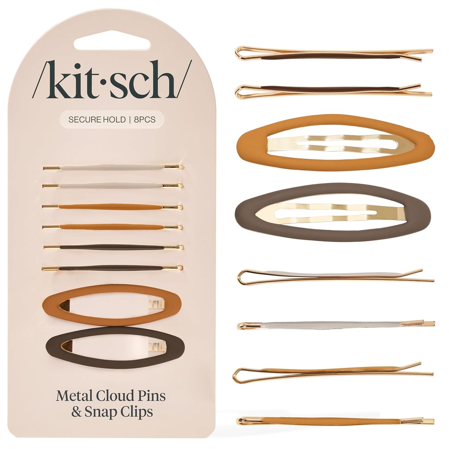 Kitsch Hair Clips for Women & Bobby Pins – Gold Metal Snap Hair Barrettes | Stylish, No Slip, Pain-Free | Ideal for Everyday Hairstyles | Ideal Gifts for Women - Sedona, 8pc Set