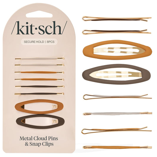 Kitsch Hair Clips for Women & Bobby Pins – Gold Metal Snap Hair Barrettes | Stylish, No Slip, Pain-Free | Ideal for Everyday Hairstyles | Ideal Gifts for Women - Sedona, 8pc Set