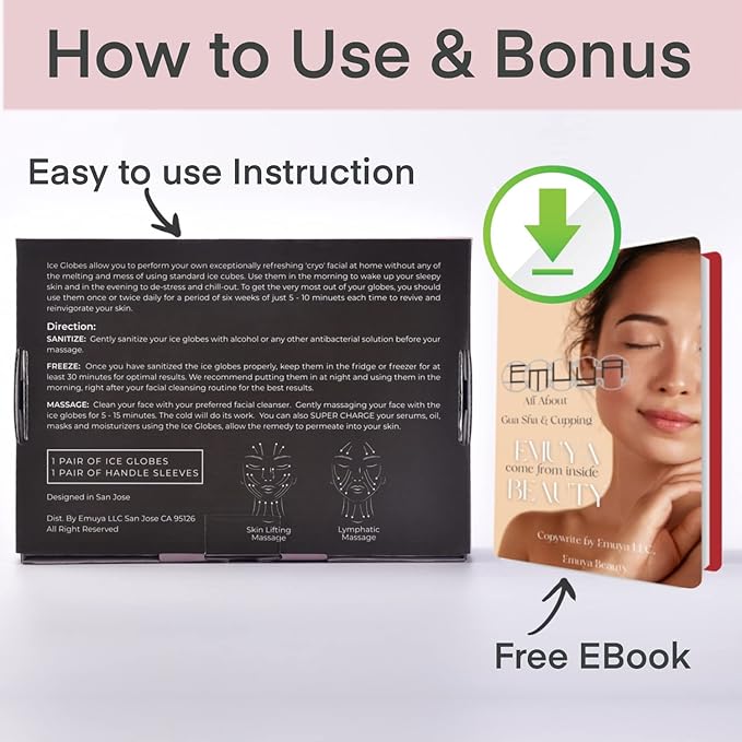 Ice Globes for Facials – Facial Tools for Face & Eye Puffiness Relief, Cool Skincare Cryo Tools - Pink Drink Glitter