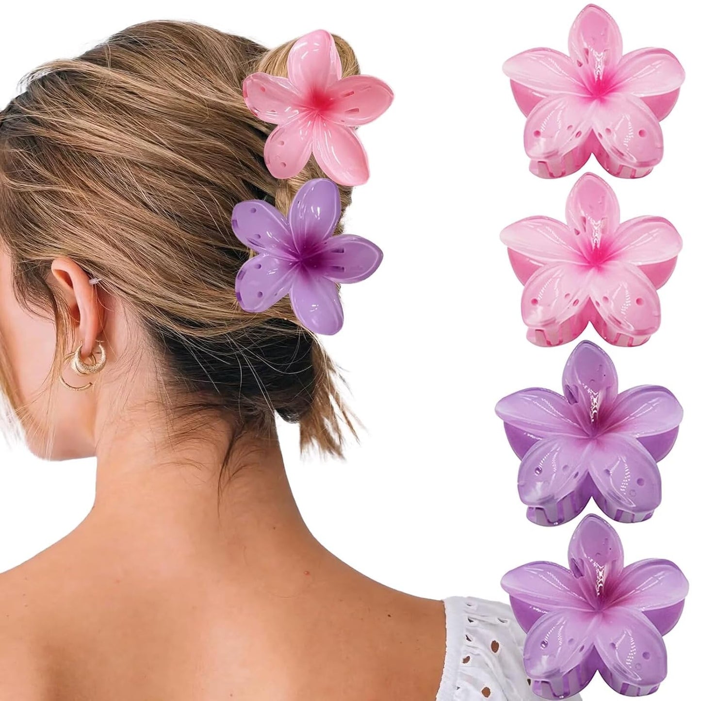 Flower Hair Claw Clips-4PCS Large Claw Clips for Thick/Thin Hair Claws,Strong Hold Nonslip Cute Hair Clips for Women Girls,Hawaiian Hair Accessories Holiday Gifts