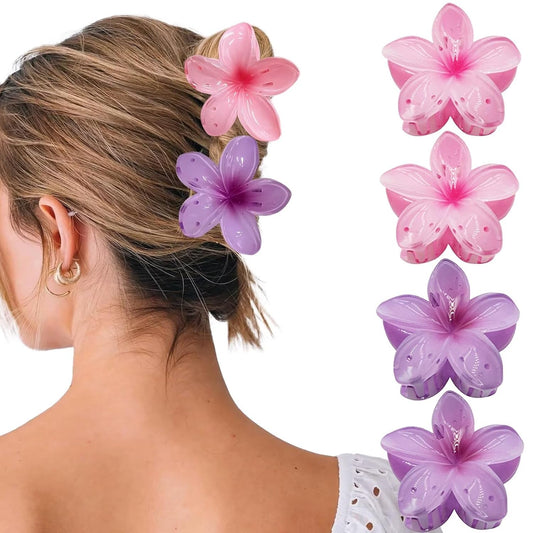 Flower Hair Claw Clips-4PCS Large Claw Clips for Thick/Thin Hair Claws,Strong Hold Nonslip Cute Hair Clips for Women Girls,Hawaiian Hair Accessories Holiday Gifts