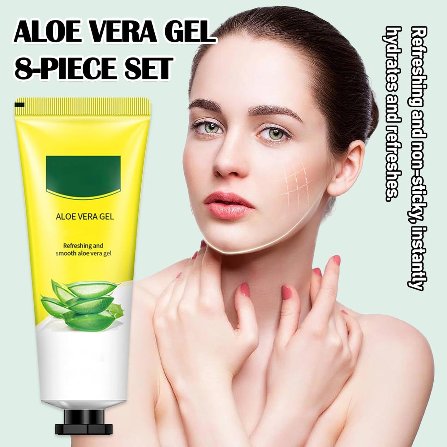 8Pcs Organic Aloe Vera Gel for After Sun Skin Care,Natural Moisturizing Aloe Vera Gel for Face & Body,Easy to Portable Face Moisturizer,Travel Size Pure Vera Aloe Gel for all Skin Types J