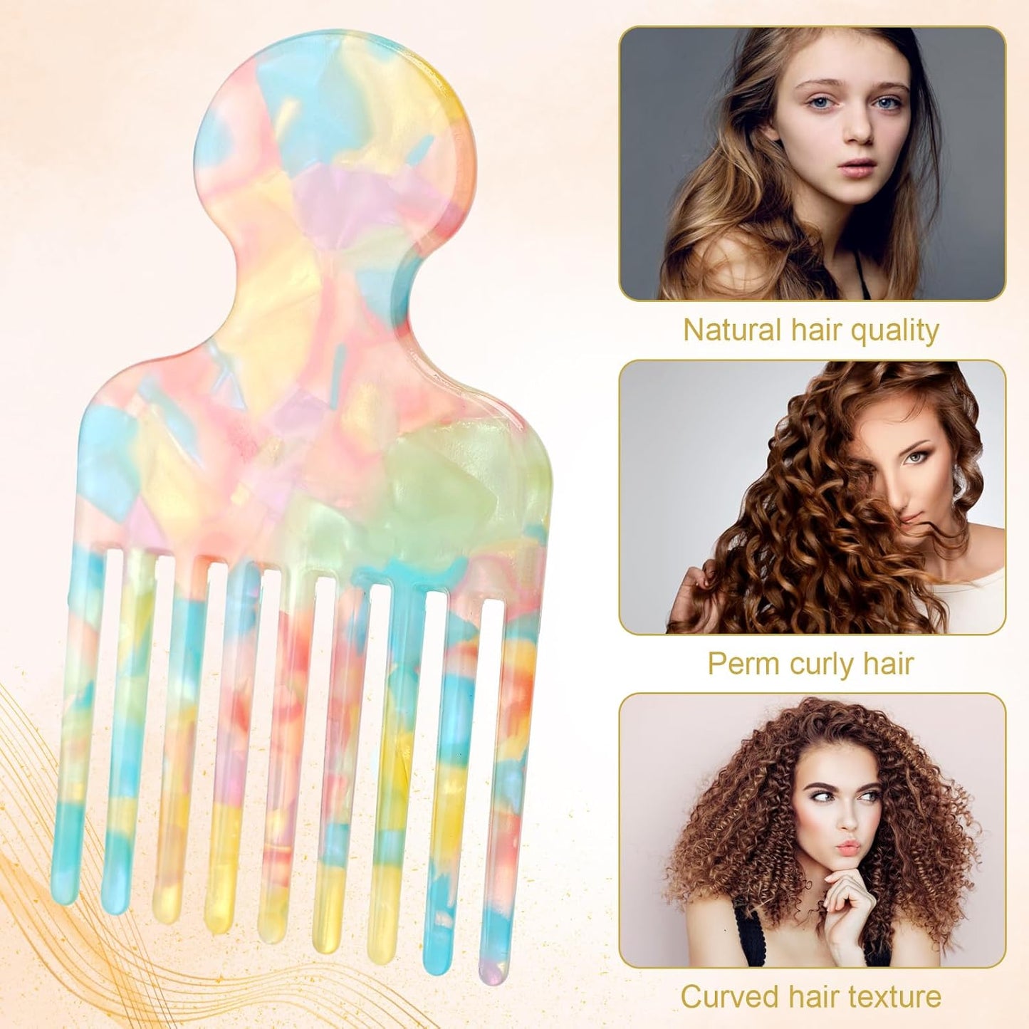 Hair Pick Comb, 4.7 Inch Curly Hair Comb for Curls Afro, Long Wide Smooth Sturdy Detangling Lift Combs Styling Tools for Women Men Barber Supplies