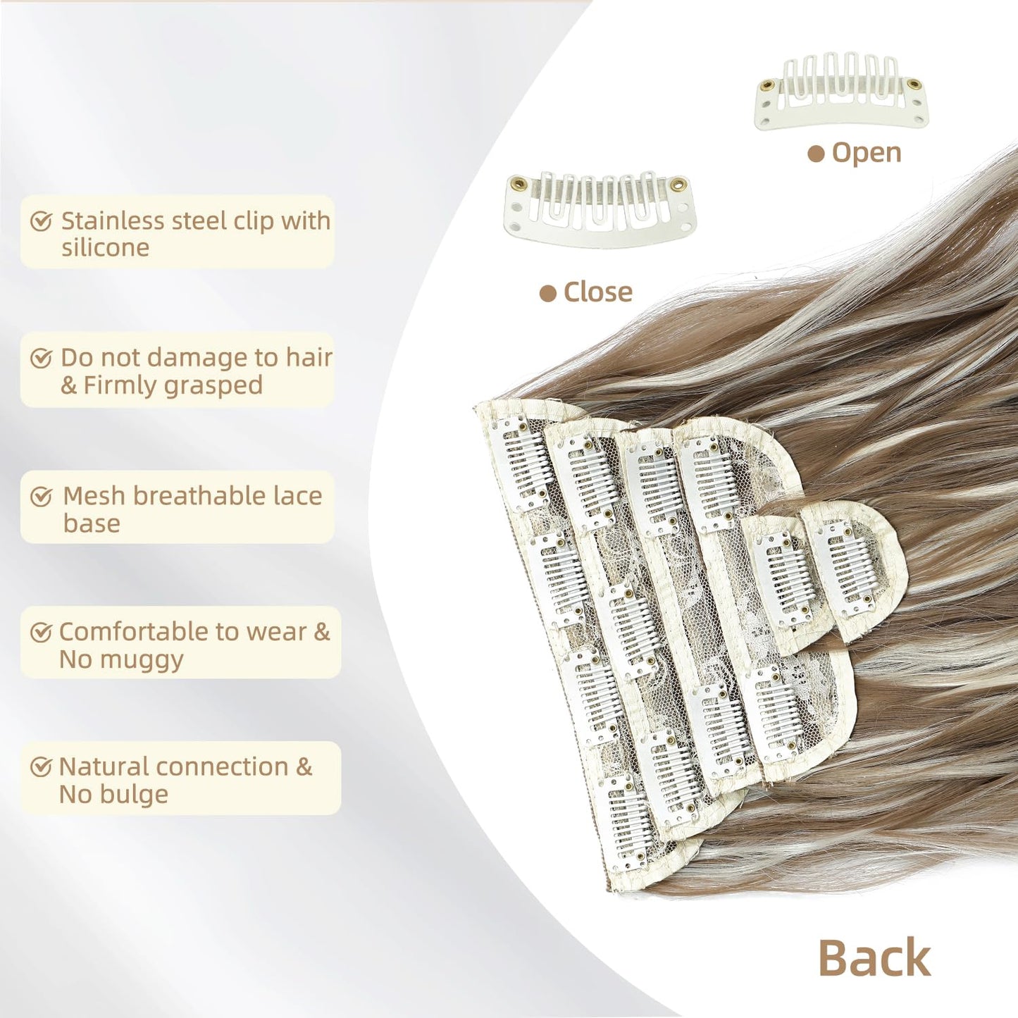 Clip in Hair Extensions for Women Brown with Blonde Highlights Long Wavy Hair Extensions Clip Ins 6PCS 20 Inch Synthetic Soft and Natural Thick Hair Pieces for Women