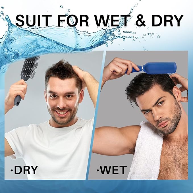 RHOS Hair Brush for Men - Detangler Hair Brush for Styling/Massage - Nylon Bristles for Wet & Dry Hair, Bangs, Thin, Short Hair - Gray