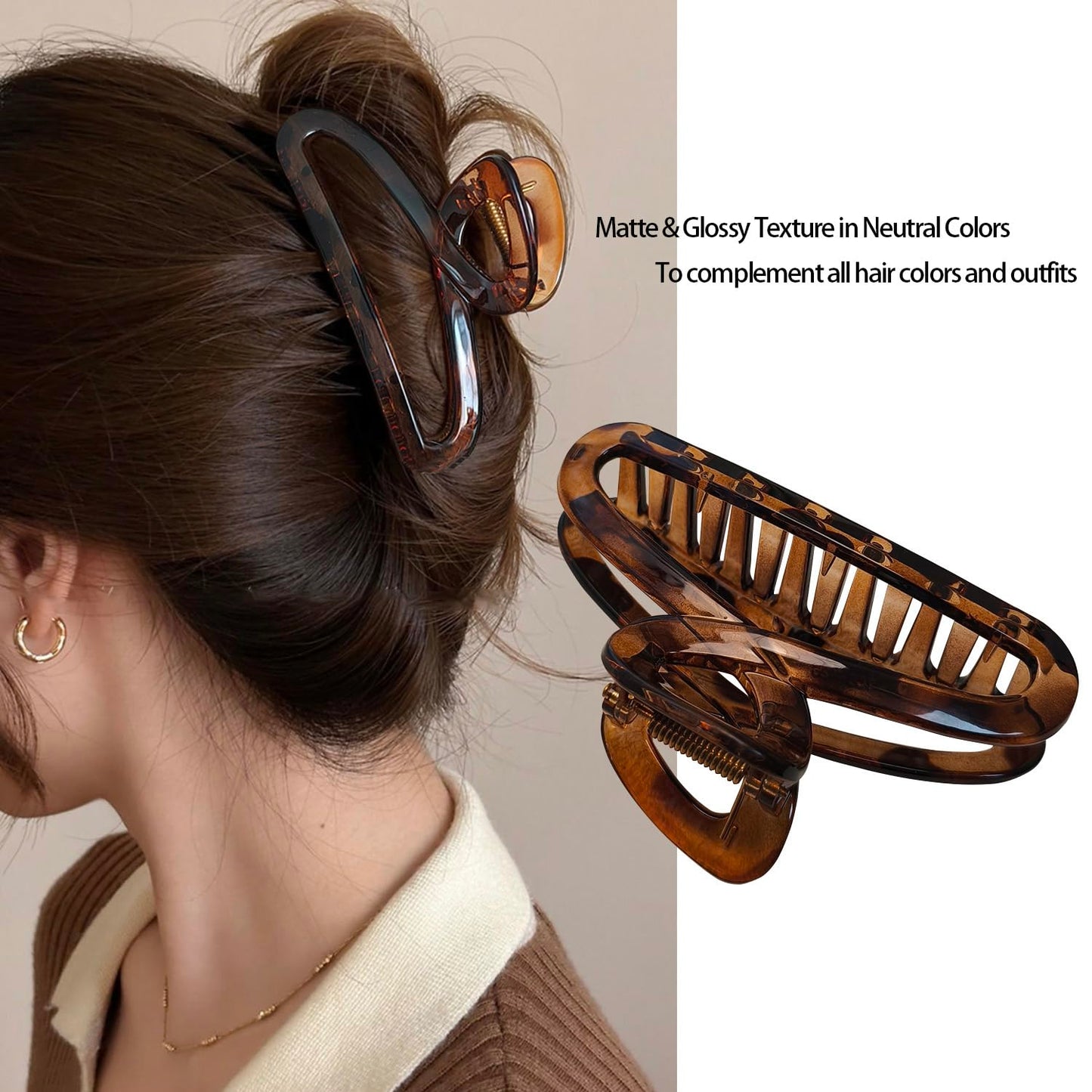 Big Hair Claw Clips, 4.3 Inch Large Non-Slip Unbreakable Hair Clip Claw for Women Thick Curly Long Hair, 2 Pack