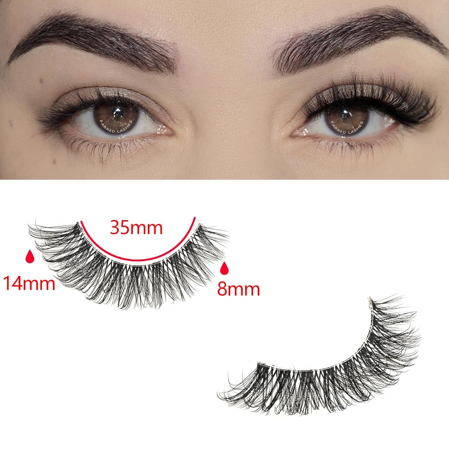 FARRED Cat Eye Lashes Natural Fake Strip Eyelashes Invisible Band Mink Eyelash Strips Wispy Full Volume False Lash Pack 10 Pairs 8-14 mm Short Demi Wispies Pestañas Postizas that Looks Like Extensions