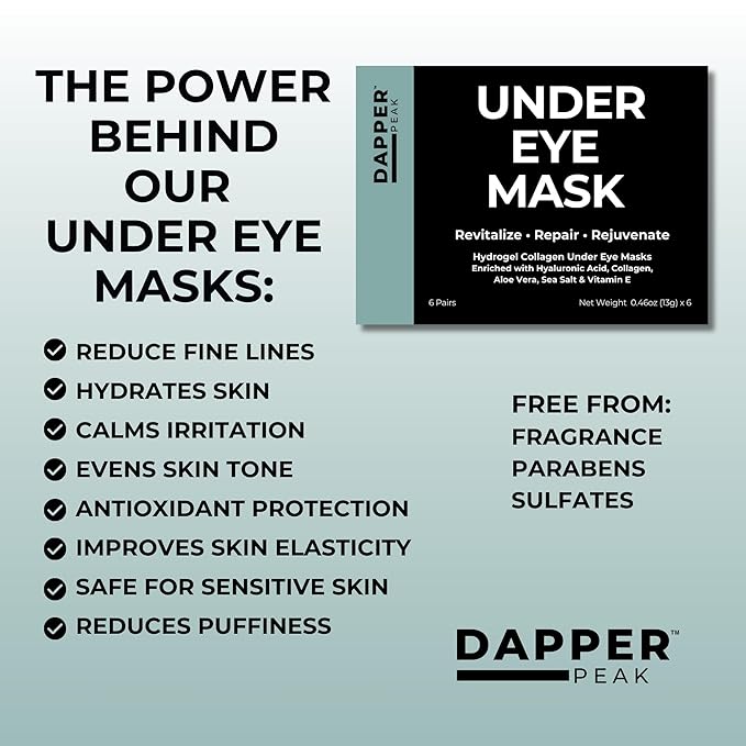 Under Eye Patches - 6 pairs| Hydrating Hydrogel Under Eye Mask/ Collagen Eye Patches, Hydrolyzed Marine Collagen, Vitamin E, Hyaluronic Acid, Remove Bags, Aloe, Skin Firming, Fragrance Free, 6 Pack
