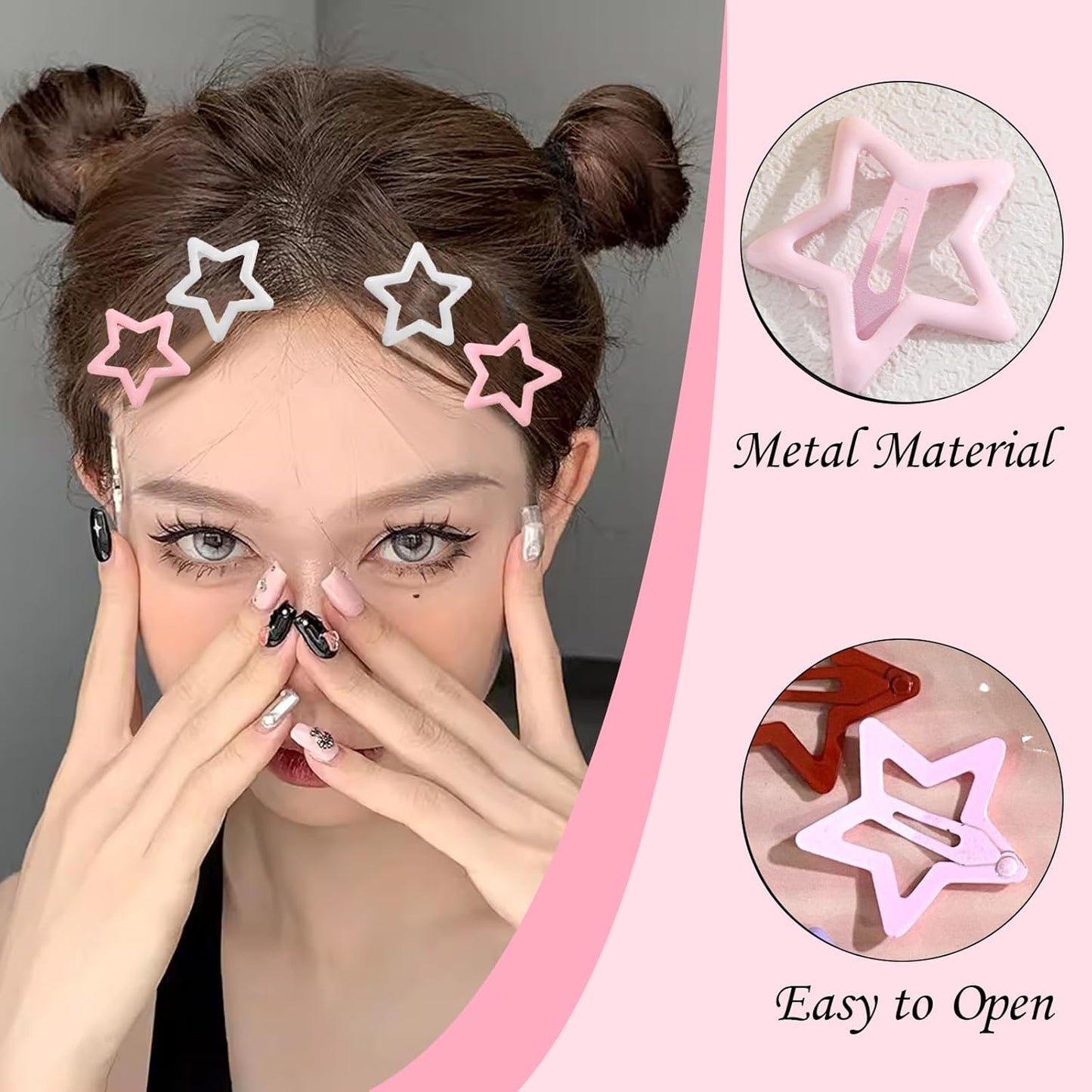 50pcs Cute Star Hair Clips - Metal Snap Non Slip Star Barrettes for Women - Black, White, Pink, Purple, Blue