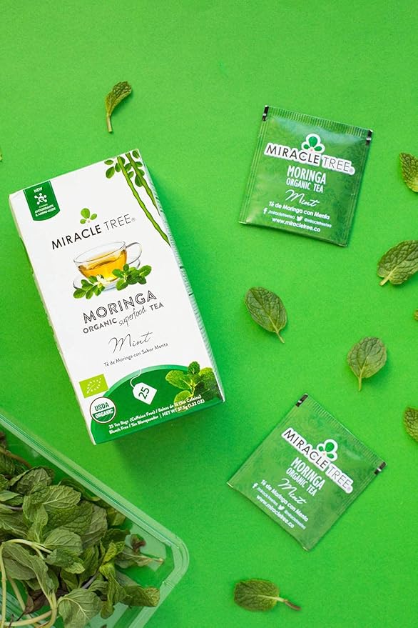 Miracle Tree - 3 Count of Organic Moringa Superfood Tea, 25 Individually Sealed Tea Bags, Mint (Keto, Detox, Energy/Immunity Booster, Vegan, Gluten-Free, Organic, Non-GMO, Caffeine-Free)