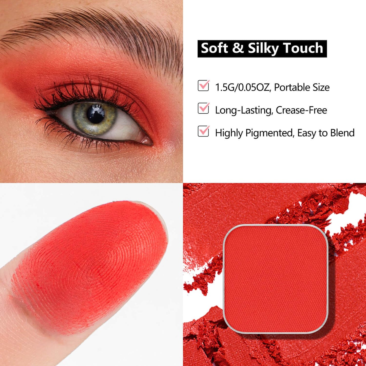 Matte Single Eyeshadow Refill – Christmas Red, High-Pigment, Blendable & Long-Lasting, Pressed Powder with Metal Pan, DIY Magnetic Palette Compatible, Easy to Apply & Remove