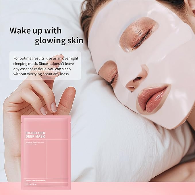 3Pcs Bio-Collagen Deep Mask, Hydrating Overnight Sleeping Mask Transparent Face Membrane Skin Care Moisturizing, Restores Skin Elasticity & Energy Collagen Mask for Women