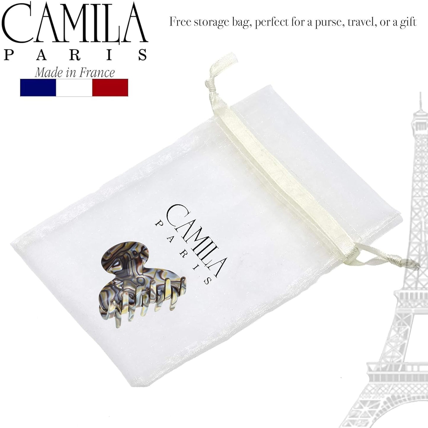 Camila Paris CP3061 French Hair Clip for Women, Handmade, Onyx, Small, Girls Hair Claw Clips Jaw, Durable Styling Hair Accessories for Women, Strong Hold No Slip Grip, Made in France