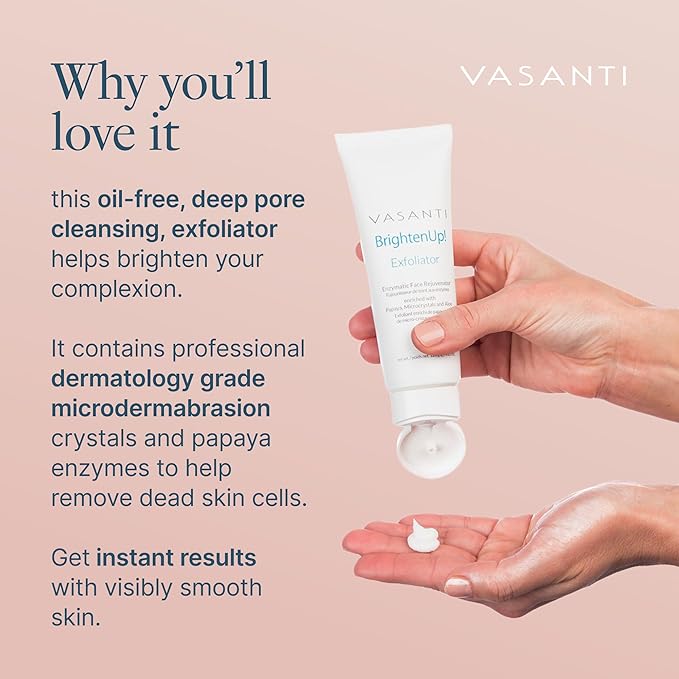 VASANTI BrightenUp! Exfoliator - Enzymatic Face Rejuvenator (20g) - Gentle Scrub Brightens Exfoliates Cleanses Skin Paraben Free Vegan Friendly Skincare