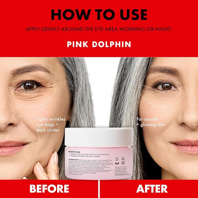 Pink Dolphin Caffeine Eye Cream – Anti-Aging Eye Treatment for Dark Circles, Puffiness & Fine Lines – Hydrating Formula with Caffeine & Hyaluronic Acid Skincare - 0.5 fl oz