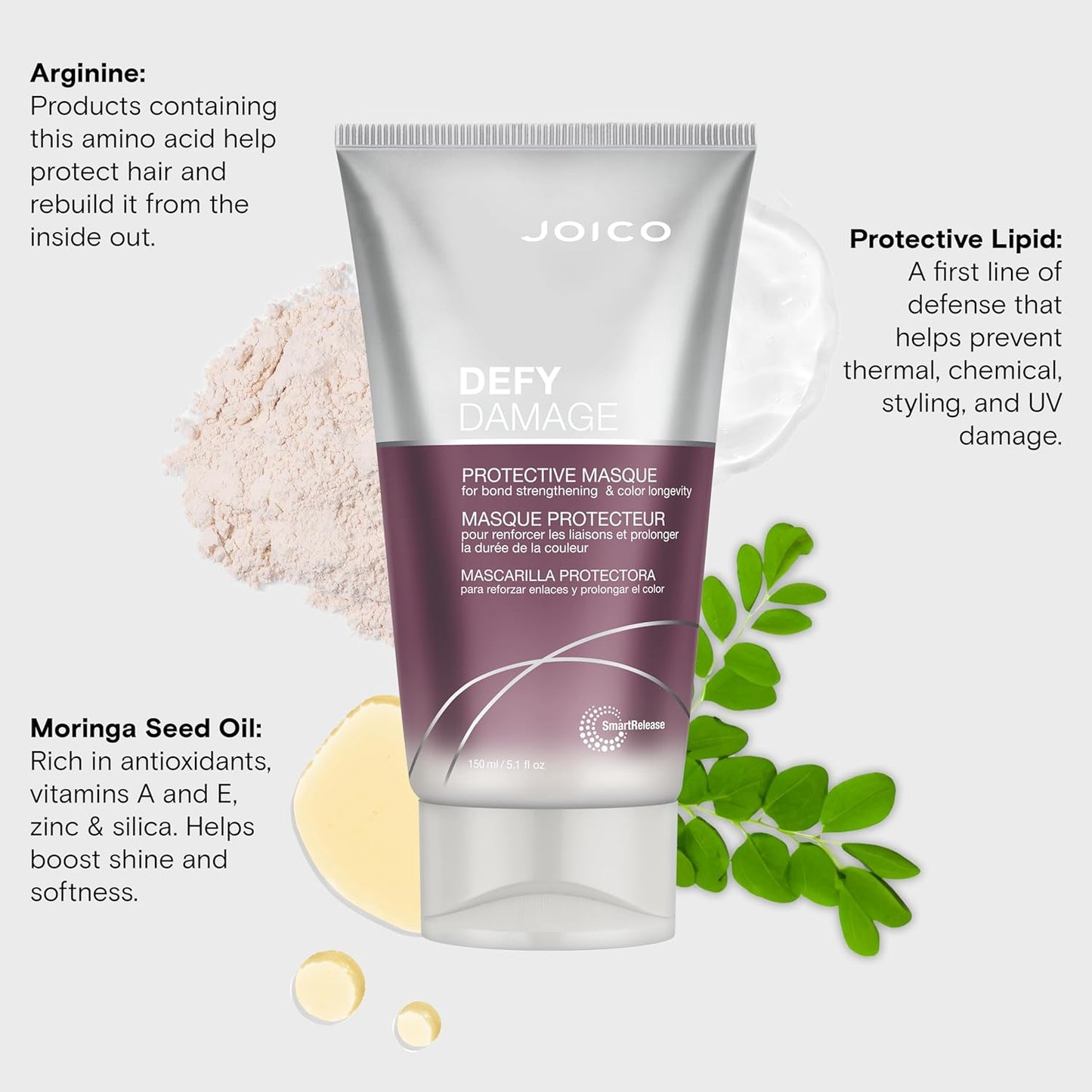 Joico Defy Damage Protective Masque | For Color-Treated Hair | Strengthen Bonds & Preserve Hair Color | With Moringa Seed Oil & Arginine | 5.1 Fl Oz
