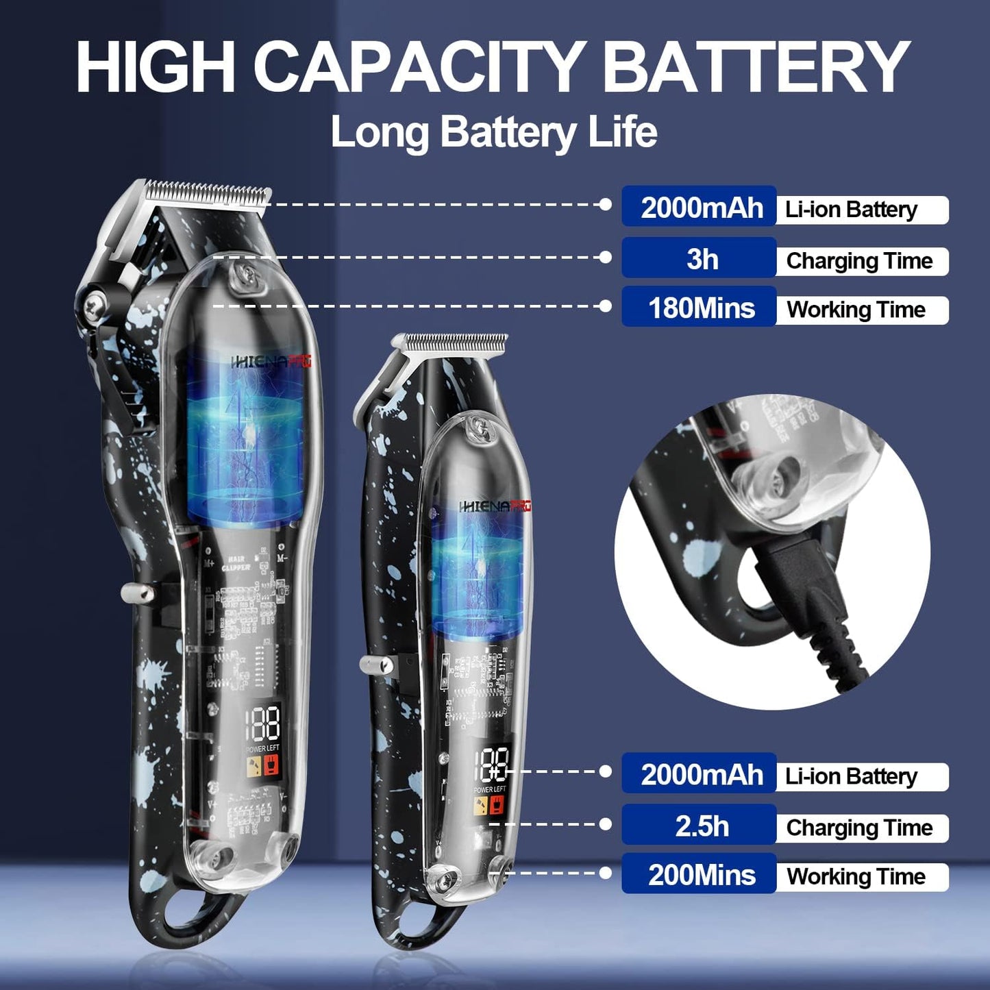 HIENA PRO Hair Clippers for Men, Professional Cordless Rechargeable T Liner Trimmer Set, Barber Hair Cutting Kit With LED Display, Gifts