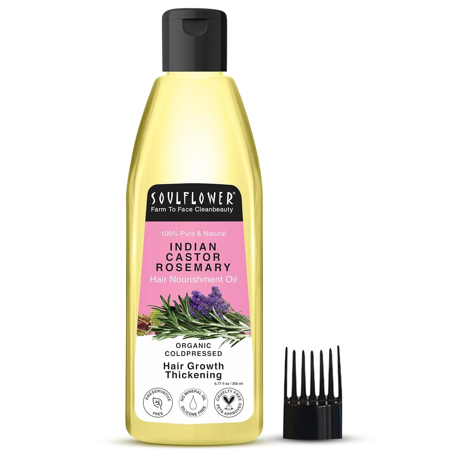 Soulflower Castor Rosemary Oil for Hair Growth, Hairfall Control, Strengthening Treatment, Volumizing For Dry, Damaged, Curly Hair, Enhance Thickness - 100% Pure, Organically Certified, 6.77 fl oz