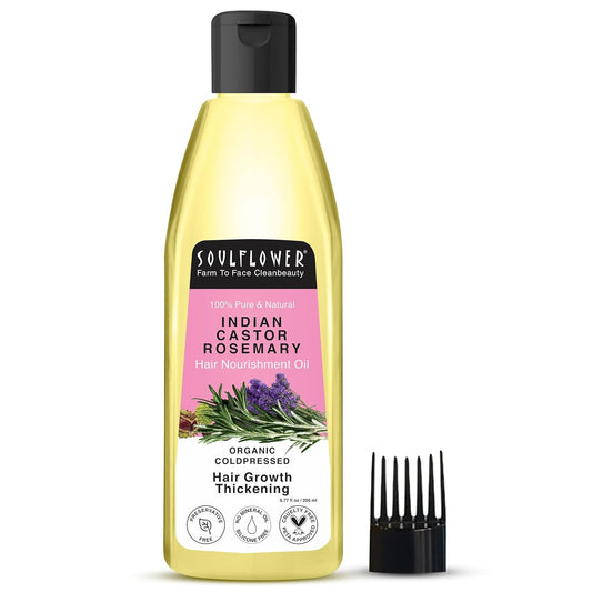 Soulflower Castor Rosemary Oil for Hair Growth, Hairfall Control, Strengthening Treatment, Volumizing For Dry, Damaged, Curly Hair, Enhance Thickness - 100% Pure, Organically Certified, 6.77 fl oz
