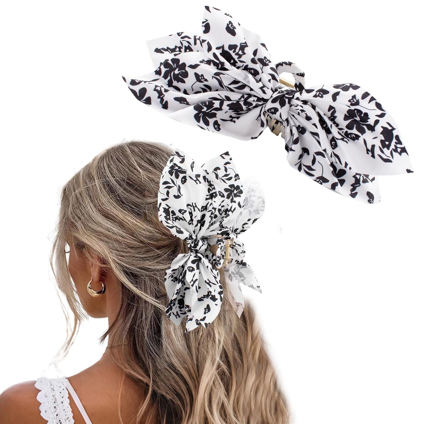 Bow Claw Clips Bow Hair Clips Black White 1PCS Big Hair Bows for Women Butterfly Styling Large Hair Clips for Thick Hair for Girls Hair Accessories for Teens