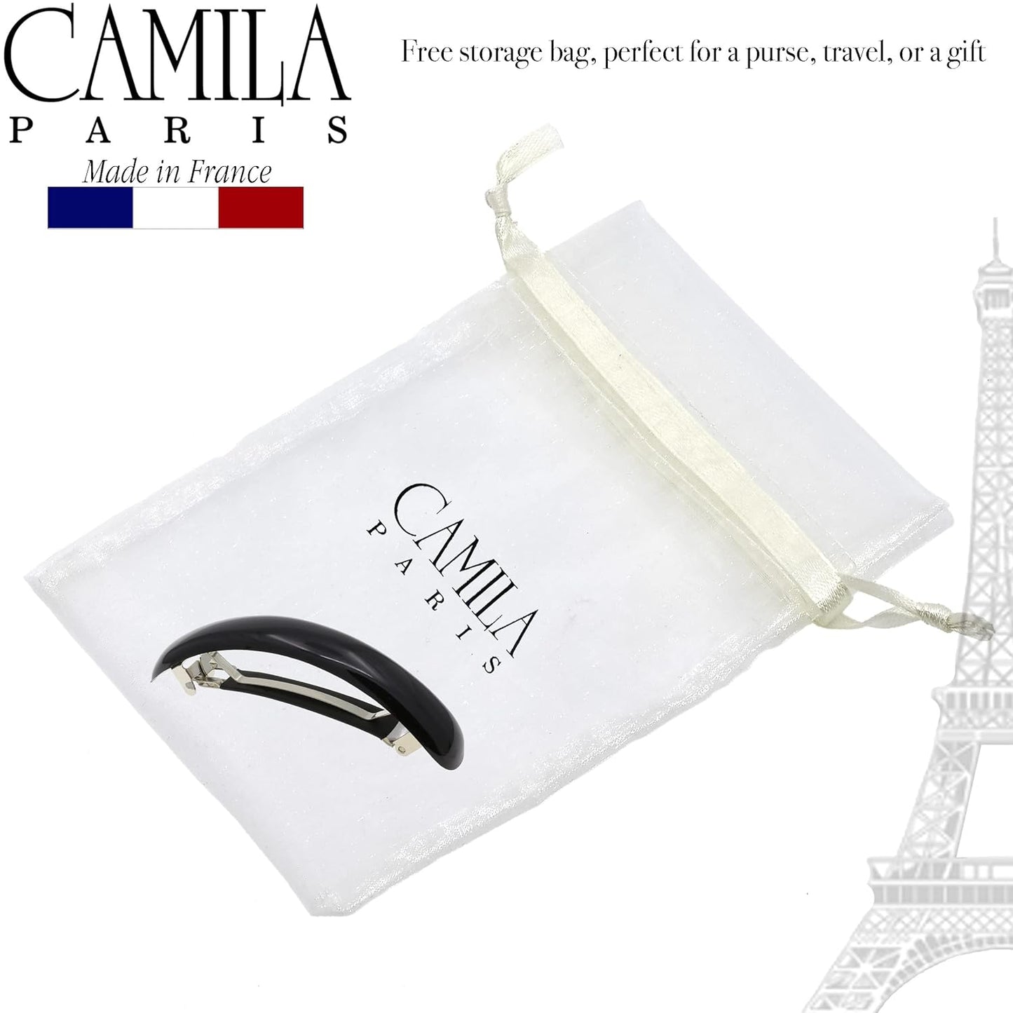 Camila Paris CP2665 French Hair Barrette Clip for Girls for Thick Curly Wavy Long Hair, Strong Hold Grip Hair Clips for Women, Automatic, No Slip Durable Styling Girls Hair Accessories, Made in France
