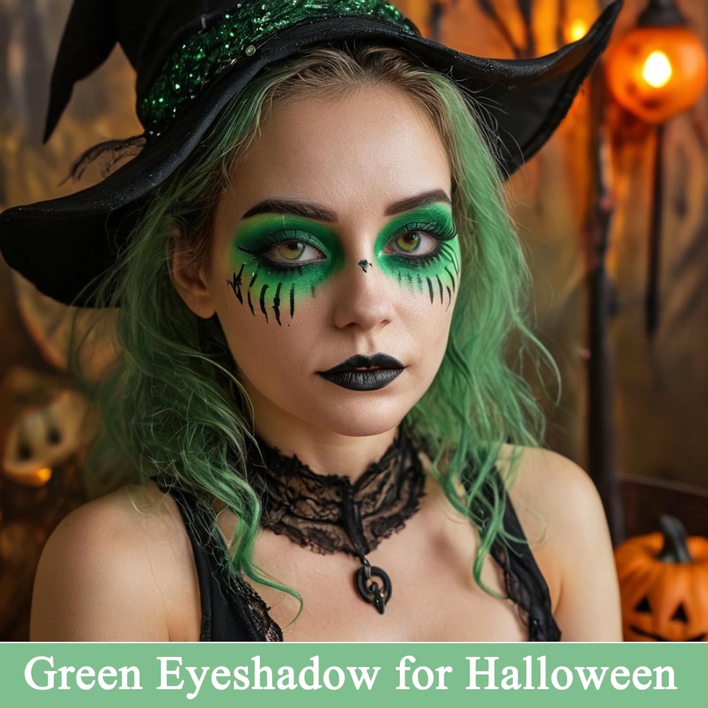 MEICOLY 2Pcs Green Eyeshadow Stick for Halloween Wicked Witch Elphaba Makeup,Metallic Shimmer Green Eye Shadow,Waterproof Shiny Bright Rotating Glitter Eyeshadow,St Patricks Day Accessories Eye Makeup