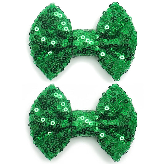 KISZU 3 Inch Glitter Hair Bows Clips, Sparkling Sequin Little Bow HairPins for Baby Girls Children Teens and Women (Green)