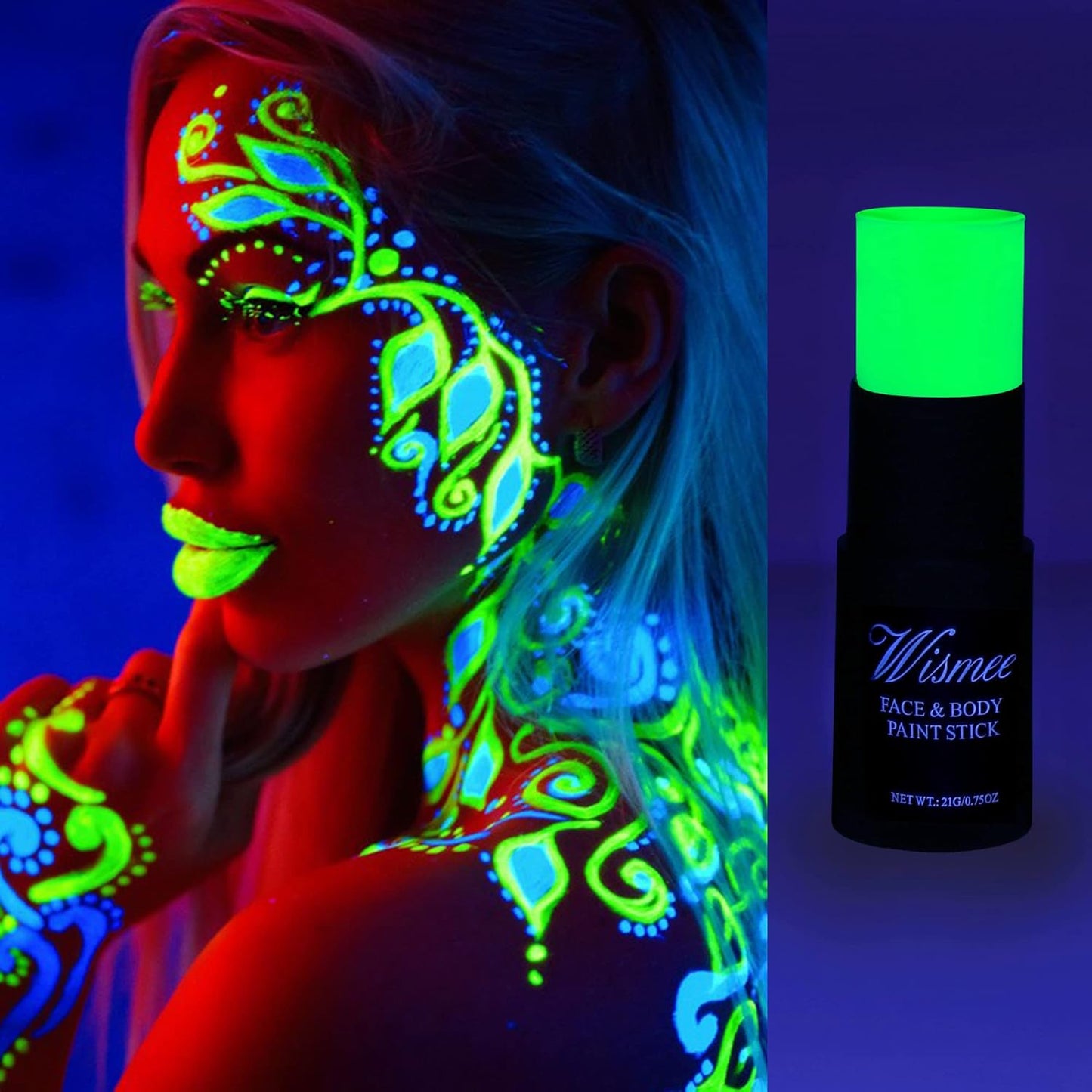 Green Eye Black Footabll, UV Neon Green Face Paint Stick, Non-Toxic Oil Based Face Makeup Body Paint Stick High Pigmented Body Paint Makeup Caryons for Halloween Special Effect Sfx Makeup
