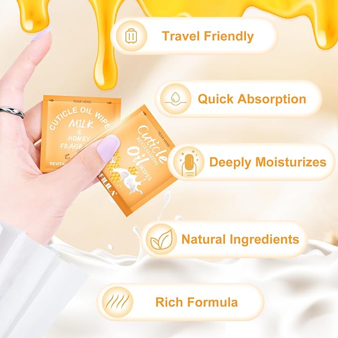 NXJ INFILILA Cuticle Oil Bulk 3.3 Fl Oz, 100Pcs Mini Cuticle Oil for Nails, Hydrating Cuticles Care Product Ttravel Size Nail Honey, Cuticles Repair and Nails Care (Milk & Honey)