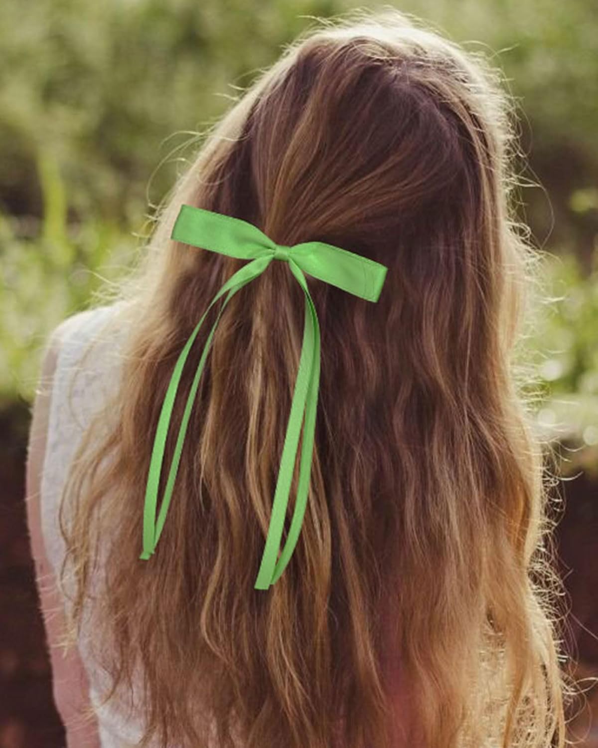 AWAYTR 6Pcs Women's Hair Accessory Hair Clips Tassel Ribbon Bowknot With Long Tail Solid Hair Ribbon (Black/Blue/Beige/Pink/Green/Red)