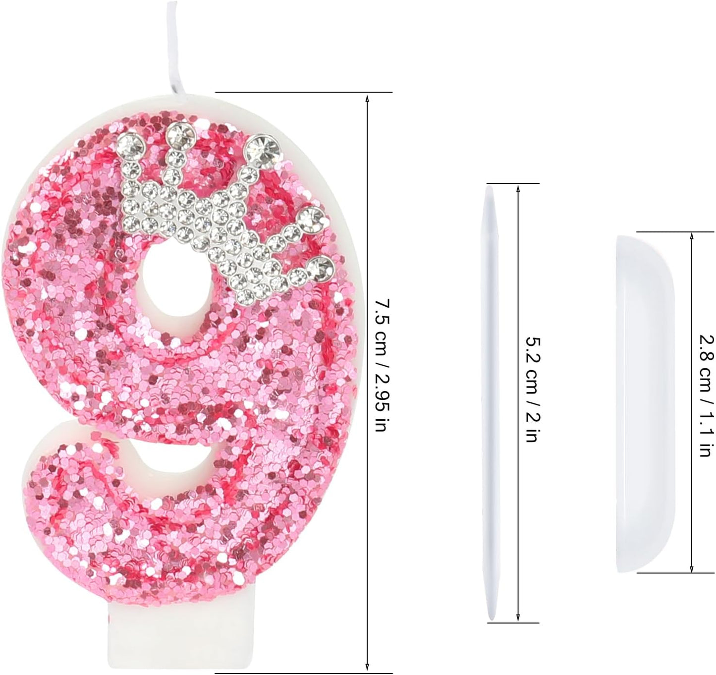 Birthday Number Candles,Pink Crown Birthday Candles for Cake,Glitter Number 9 Candle Cake Topper with Sequins for Girls,Women, Anniversary Celebrations Supplies (Pink 9)